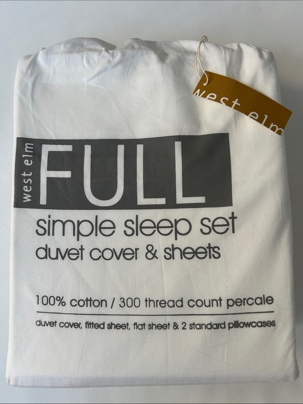 West Elm White Simple Sleep Set Duvet Cover & Sheets